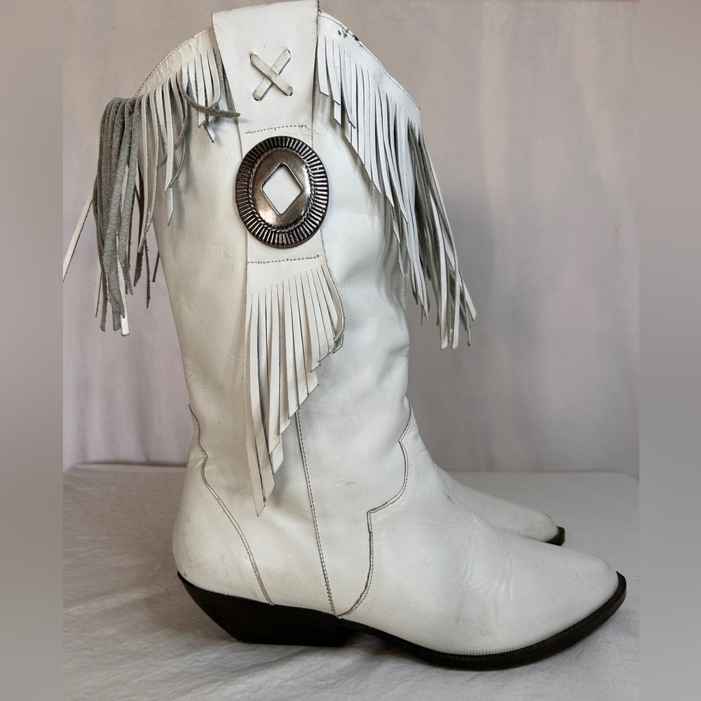 Vintage White Fringe Cowboy Boots